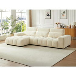 Canapé dangle gauche en tissu texturé beige LOPONZA