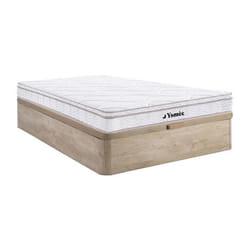 Ensemble 160 x 200 cm sommier coffre naturel clair + matelas ressorts 3 zones et mémoire de forme ép.20cm - WOLKENTANZ de YSMÉE