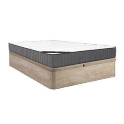 Ensemble 140 X 190 Cm Sommier Coffre Naturel Clair + Matelas Hybride Ressorts Ensachés 7 Zones Et Mousse Haute Résilience Ép.26cm - Audace De Palacio