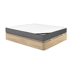Ensemble 180 x 200 cm sommier coffre naturel clair + matelas hybride ressorts ensachés 7 zones et mousse haute résilience ép.26cm -