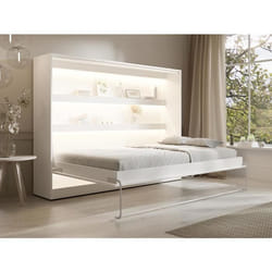 Lit escamotable 140 x 200 cm - Ouverture horizontale manuelle - Avec LEDs - Blanc - RAPILI
