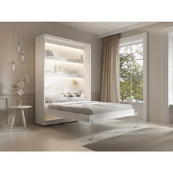 Lit Escamotable 140 X 200 Cm - Ouverture Verticale Manuelle - Avec Leds - Blanc - Rapili