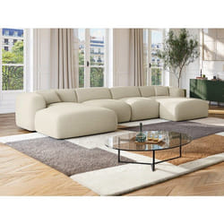 Vente-unique - Grand Canapé D'Angle Panoramique En Tissu Beige Pogni De Maison Céphy