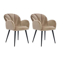 Lot de 2 chaises avec accoudoirs en velours et métal noir - Beige - LANSENA de Pascal Morabito