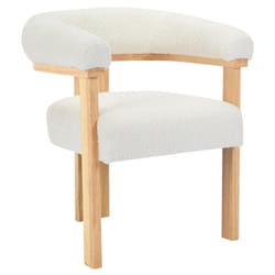 Pascal Morabito - Chaise avec accoudoirs en tissu bouclette et bois d'hévéa naturel - Blanc - livelia de