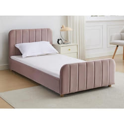 Lit 90 x 190 cm - Velours avec coutures verticales - Rose - ROGADI