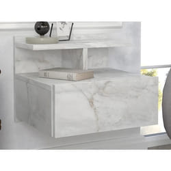 Lot de 2 tables de chevet suspendues - 1 tiroir - Effet marbre blanc - AZELNO