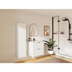 Colonne de salle de bain suspendue striée - Blanc mat - H140 cm - ZEVINI