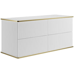 Vente-unique - Meuble sous vasque suspendu strié liseré doré - Blanc - 120 cm - keliza