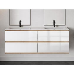 Meuble sous vasque suspendu - Coloris naturel clair et blanc - 150 cm - SABURI