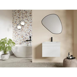Meuble sous vasque suspendu strié blanc - 60 cm - SATARA