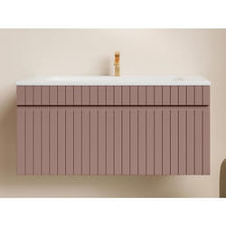 Meuble sous vasque suspendu strié rose - 100 cm - SATARA