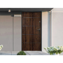 Porte D'Entrée En Acier Pleine Et Inox H207 X L100 Cm Naturel Foncé - Poussant Gauche - Naxara