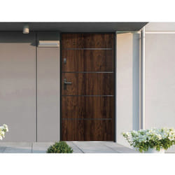 Vente-unique - Porte D'Entrée En Acier Pleine Et Inox H207 X L100 Cm Naturel Foncé - Poussant Droit - Naxara