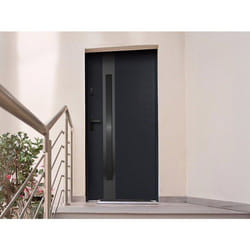 Vente-unique - Porte D'Entrée En Acier Pleine Et Inox H207 X L100 Cm - Verre Fumé - Noir Et Anthracite - Poussant Droit - Braga