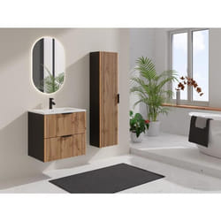 Colonne de salle de bain suspendue - Naturel clair et noir - H140 cm - MADELA