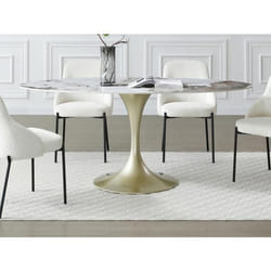 Table à manger 8 personnes en céramique et métal doré - Effet marbre blanc et gris - ELVA de Maison Céphy
