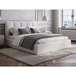 Lit coffre 160 x 200 cm avec tête de lit coutures verticales - Tissu - Beige - KILACLO