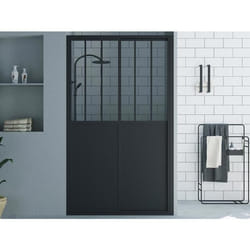 Porte de douche coulissante noir mat style atelier - 140 x 195 cm - URBANIK