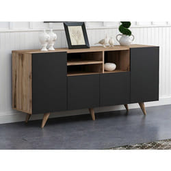 Buffet Avec 4 Portes Et 3 Niches - Noir Et Naturel - Mostia