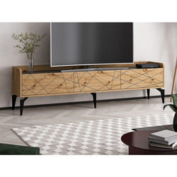Meuble Tv Avec 3 Portes - Naturel Et Anthracite - Monalia