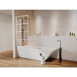 Pare baignoire pivotant style industriel - 70 x 140 cm - Blanc mat - Verre - RIVANON