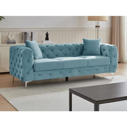 Canapé 3 places chesterfield en velours bleu pastel EDWINA