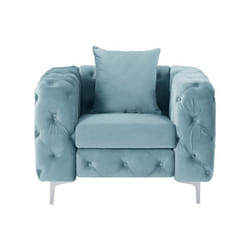 Fauteuil chesterfield en velours bleu pastel EDWINA