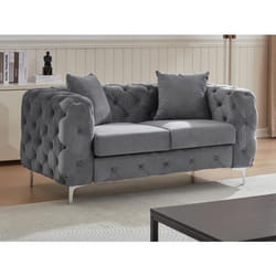 Canapé 2 places chesterfield en velours anthracite EDWINA