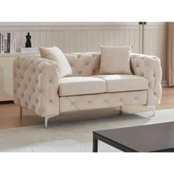 Canapé 2 places chesterfield en velours beige EDWINA