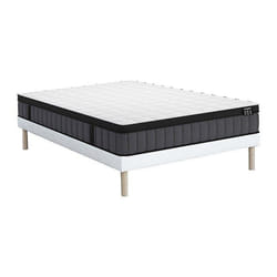 Ensemble 140 X 190 Cm Sommier Tapissier + Matelas Hybride Ressorts Ensachés 7 Zones Et Gel À Mémoire De Forme Ép.25cm - Tolca De Ysmée