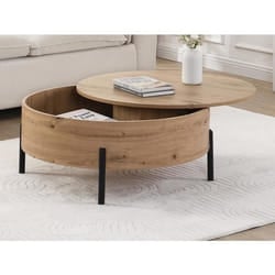Table basse avec plateau pivotant et coffre de rangement en MDF - Naturel - YEMELIA