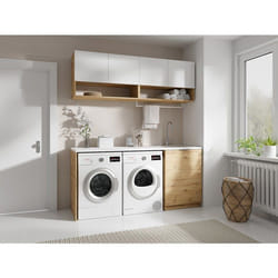 Vente-unique - Meubles De Buanderie Pour Machine À Laver Avec Plan De Travail - L182 Cm - Blanc Et Naturel Clair - Nataji