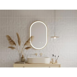 Miroir de salle de bain lumineux ovale anti buée avec contour doré - 50 x 80 cm - ALARICO