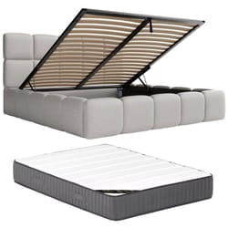 Lit coffre 180 x 200 cm - Tissu chiné - Gris clair + Matelas - DAMADO de Pascal Morabito