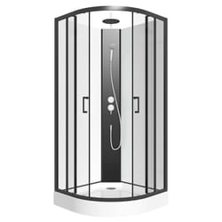 Cabine de douche quart de cercle - Hauteur ajustable - L90 x l90 x H200/220 cm - Noir et blanc - ROVATA
