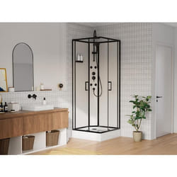 Cabine de douche hydromassante en fibre de bambou - Noir mat - L80 x l80 x H225 cm - ARDALI