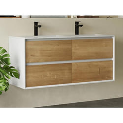 Meuble sous vasque suspendu - Coloris naturel clair et blanc - 120 cm - LANNICK