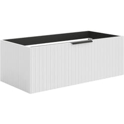 Vente-unique - Meuble sous vasque suspendu strié - Coloris blanc - 100 cm - paliro