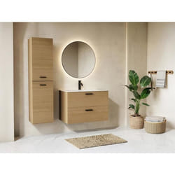 Colonne de salle de bain suspendue striée - Naturel clair - H140 cm - SARONE
