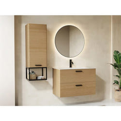 Colonne De Salle De Bain Suspendue Striée Avec Niche - Naturel Clair - H104 Cm - Sarone
