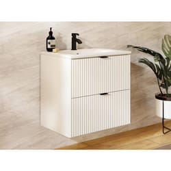 Meuble de salle de bain suspendu strié avec vasque à encastrer - Blanc mat - 60 cm - ZEVINI