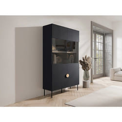 Vitrine 2 Portes Et 4 Niches Avec Leds - Noir Et Doré - Nataniel