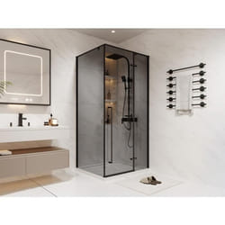 Paroi de douche avec porte pivotante en verre fumé - L100 x l80 x H190 cm - Noir mat - TERMANIO