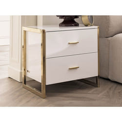 Lot de 2 tables de chevet 2 tiroirs - MDF - Blanc laqué et doré - OMBRELIA de Pascal Morabito