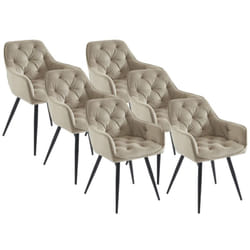 Lot de 6 chaises avec accoudoirs en velours et métal noir - Beige - MOBELIA de Pascal Morabito
