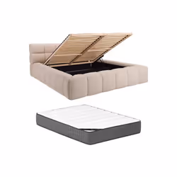 Lit coffre 200 x 200 cm - Tissu - Beige + Matelas - FORVIK de Pascal Morabito