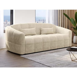 Canapé 3 places convertible express en velours beige - Couchage 140 cm - Matelas 13 cm RETUNA II
