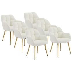 Pascal Morabito - Lot de 6 chaises avec accoudoirs - Tissu bouclette et métal doré - Blanc - pega de
