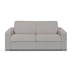 Canapé 3 places convertible express en tissu bouclette gris clair - Couchage lattes larges 140 cm - Matelas 22 cm avec mémoire de